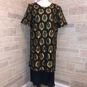 Vintage Cue Fashions Plus Size Golden Black Dress.